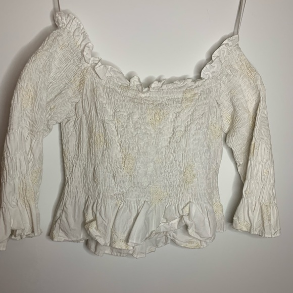 Zara off shoulder shrilled smocked frill crop top blouse - Picture 5 of 5